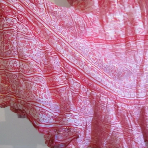 70s Vintage Indian Gauze Pink and Lavender and Gold Lurex Dress - Picture 5 of 5